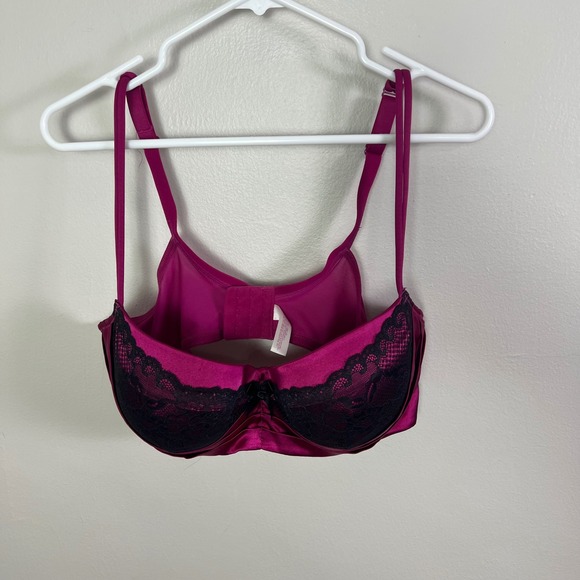 Cacique Intimates Bra 42D Pink Black Lace Push Up Padded Underwire - Picture 1 of 6